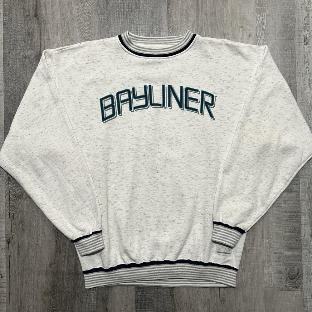 Vintage Bayliner Boats Sweatshirt Grey 90s Pull Over Wake Surf Fishing Pontoon M